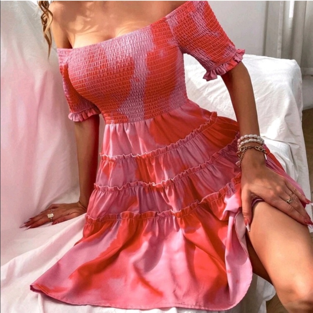 MULTICOLOR FRILLED TIE DYE A LINE BOHEMIAN DRESS